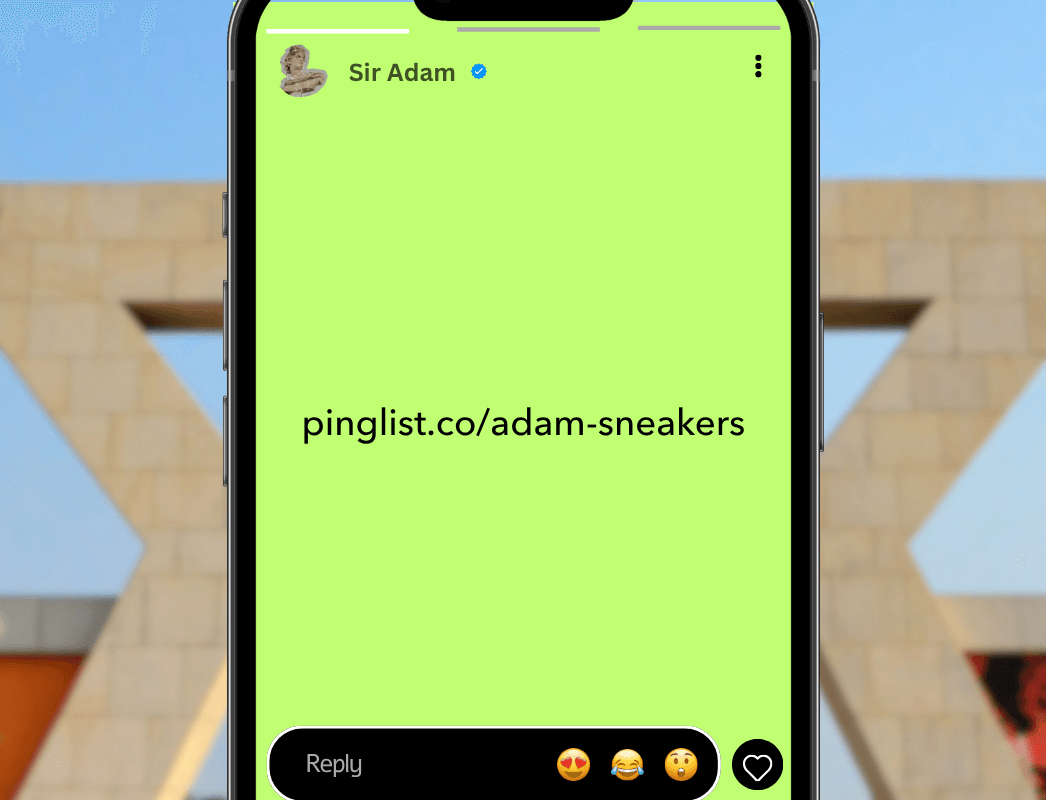 A Pinglist store link shared on a WhatsApp status