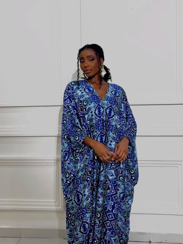 Indigo Mosaic Silk Kaftan