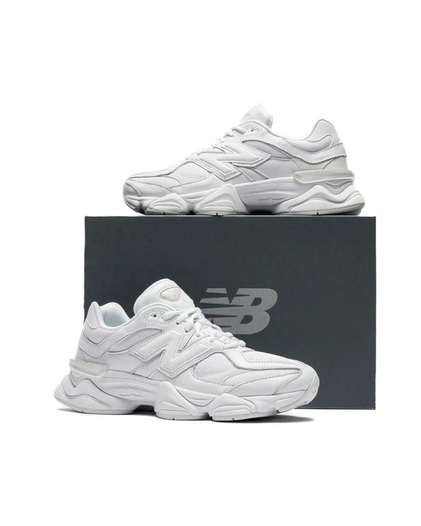 New Balance 9060 Triple White lifestyle sneakers.