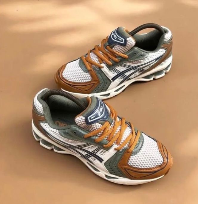 ASICS Gel-Kayano 14 sneakers in an army green and brown colorway