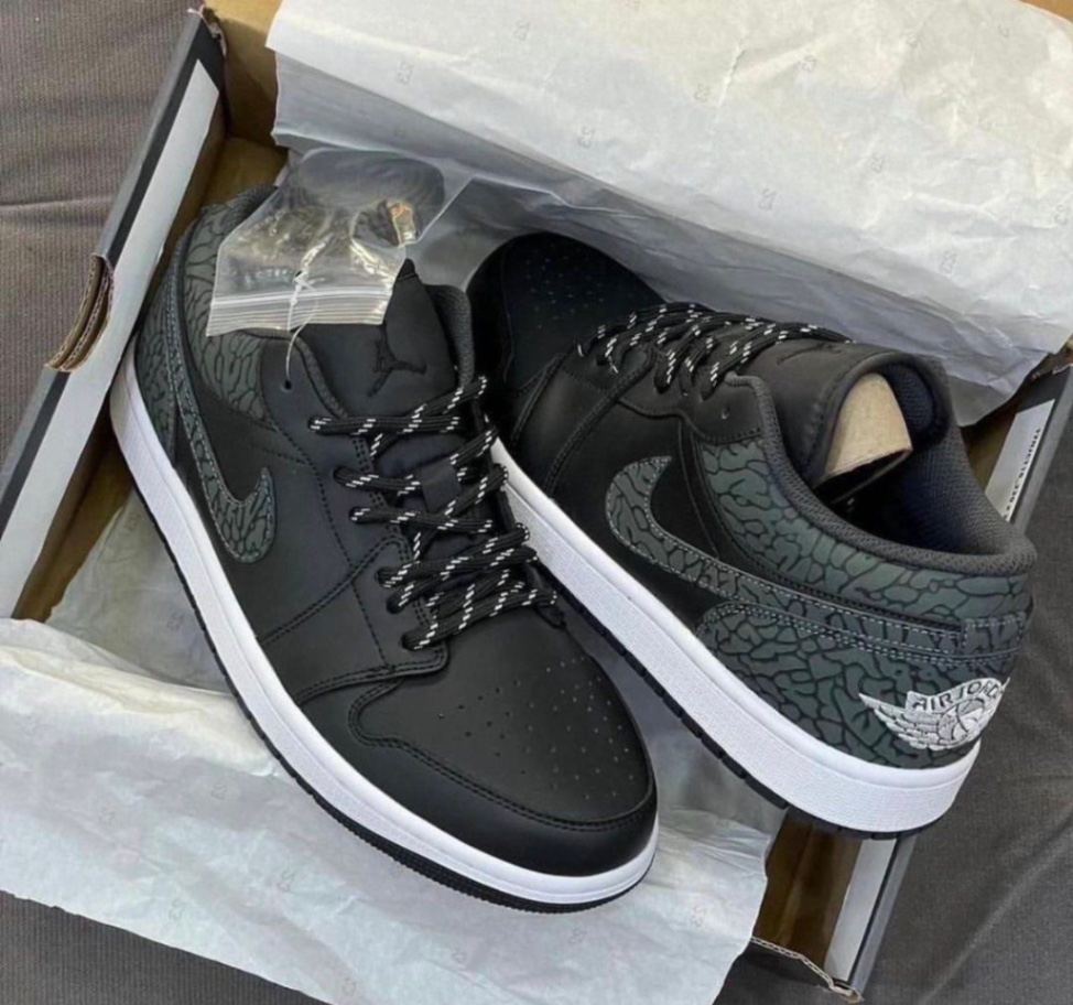 Nike Air Jordan 1 Low SE Black Elephant sneaker.