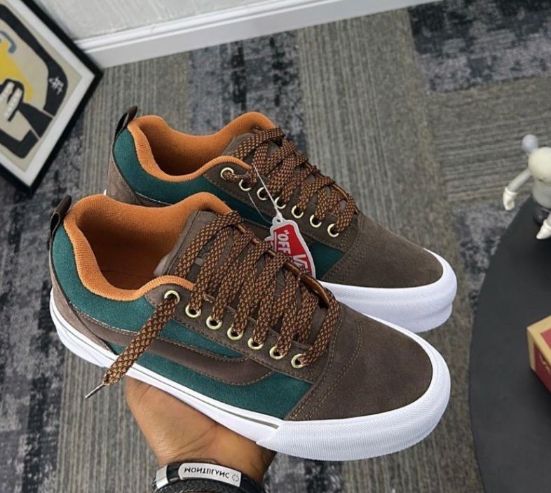 Vans Knu Skool brown and green sneakers.