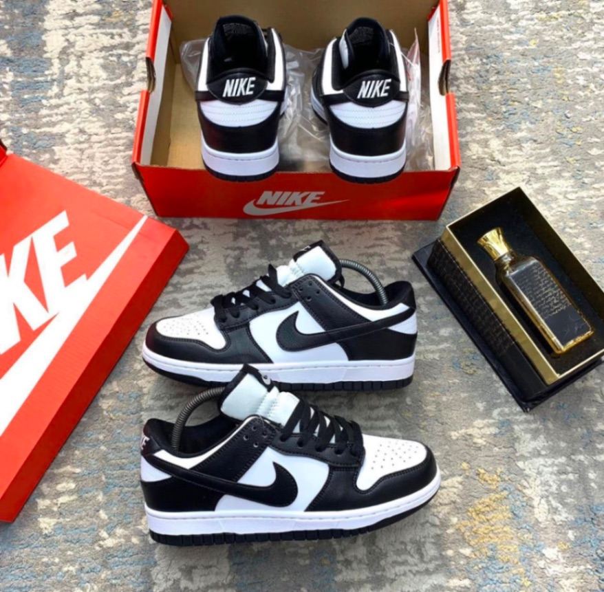 Nike SB Dunk Low "Panda" Black/White leather colorway sneakers.