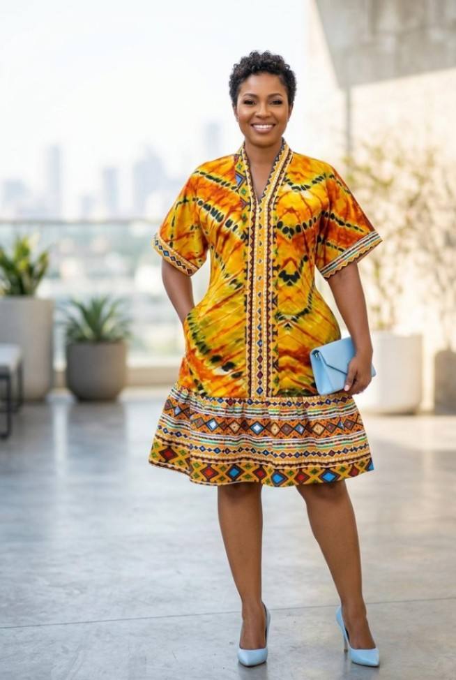 AFIABA  Kaftan dress with adjustable back belt