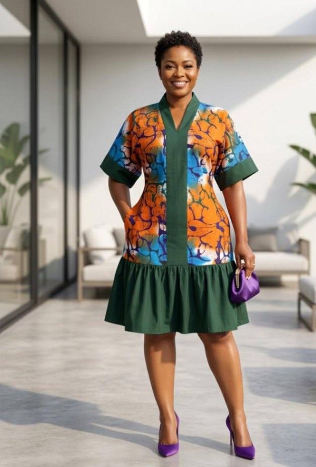 AFIABA  Kaftan dress with adjustable back belt