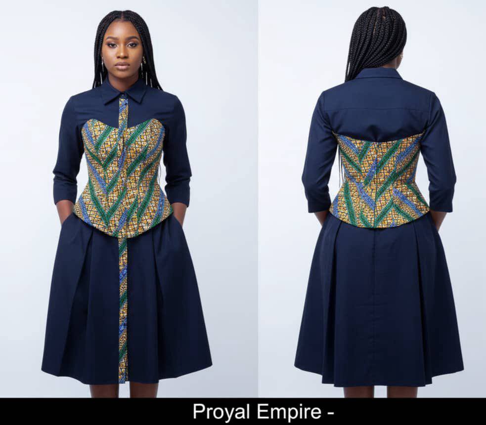 Button-shirt  dress with adjustable corset top 