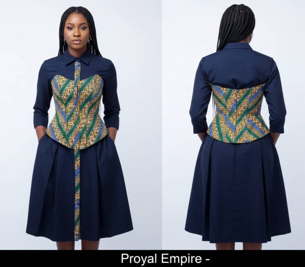 Button-shirt  dress with adjustable corset top 