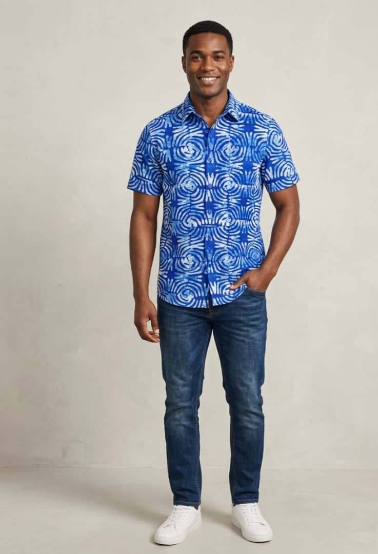 African print men button down shirt dress 