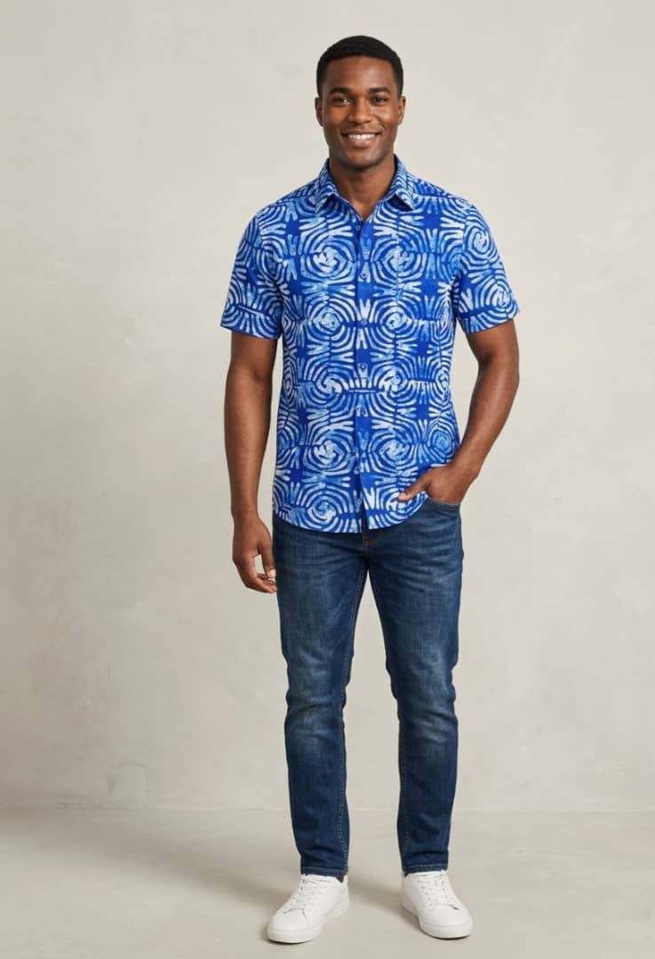African print men button down shirt dress 