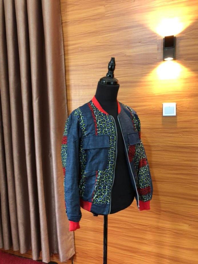 African print Unisex  Bomber jacket with a touch of Denim 