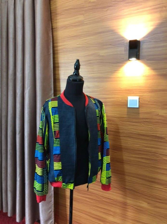 African print Unisex  Bomber jacket with a touch of Denim 