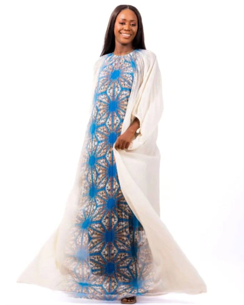 Ethereal Cream & Sapphire Pleated Kaftan