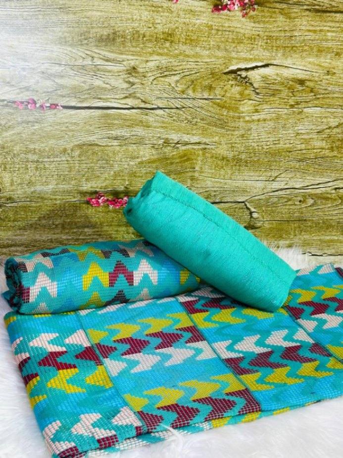6 yards turquoise green ( 4 yards design with 2 yards plain) 